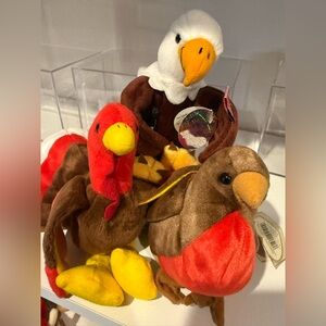 Ty Beanie Babies Early and Gobbles Plush Toys + Coca Cola Beanie